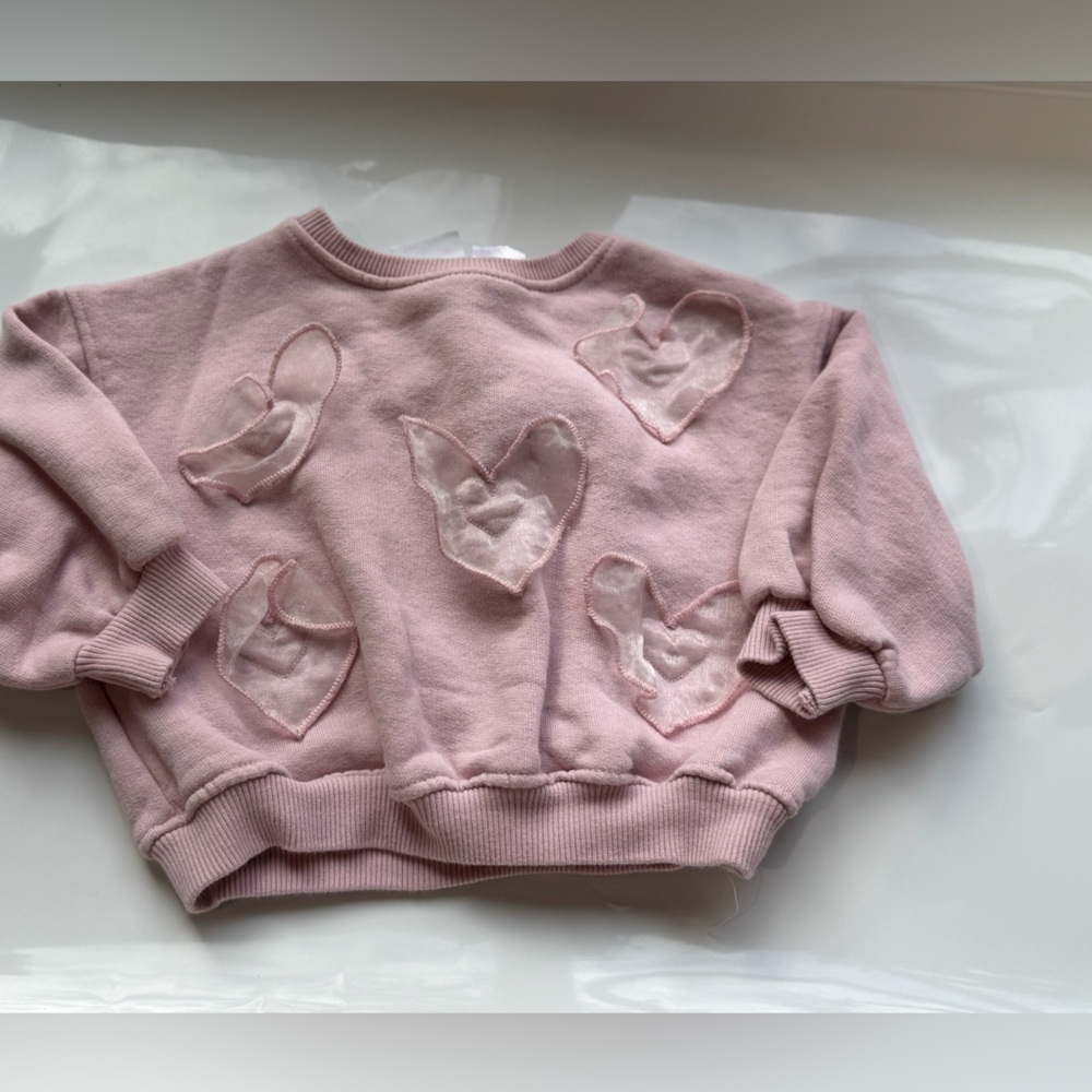 Zara kids Pink Heart Embellished Sweatshirt size 1 1/2 years - Picture 2 of 7